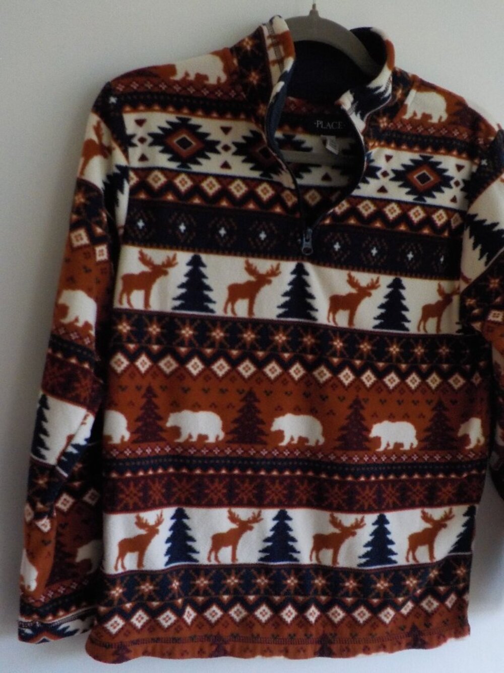 Place Fleece Jacket - Boys 10/12 - 1/4 Zip Brown Black White Outdoor (2542)